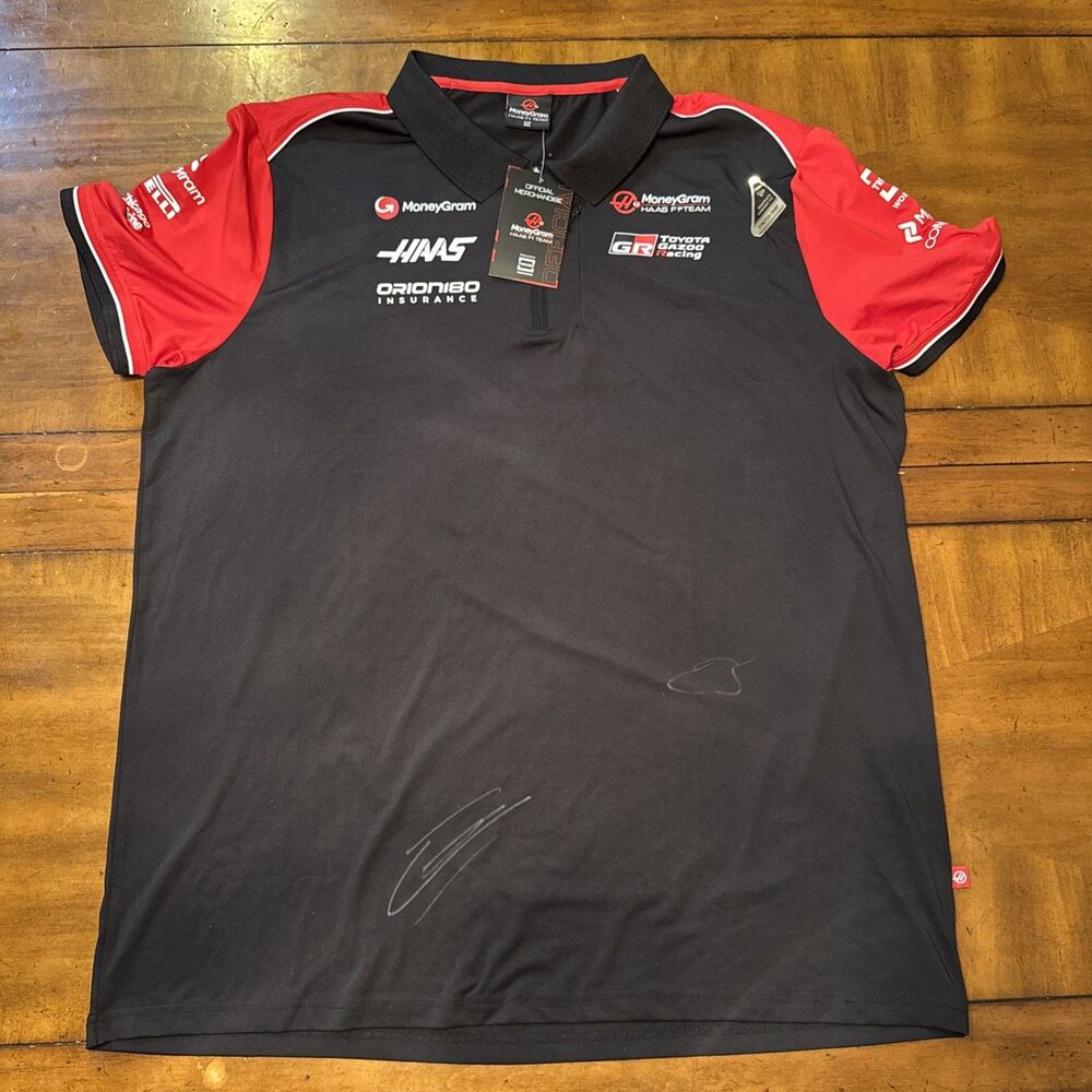 Esteban Ocon & Oliver Bearman Signed 2025 MoneyGram Haas F1 Polo Shirt 3XL